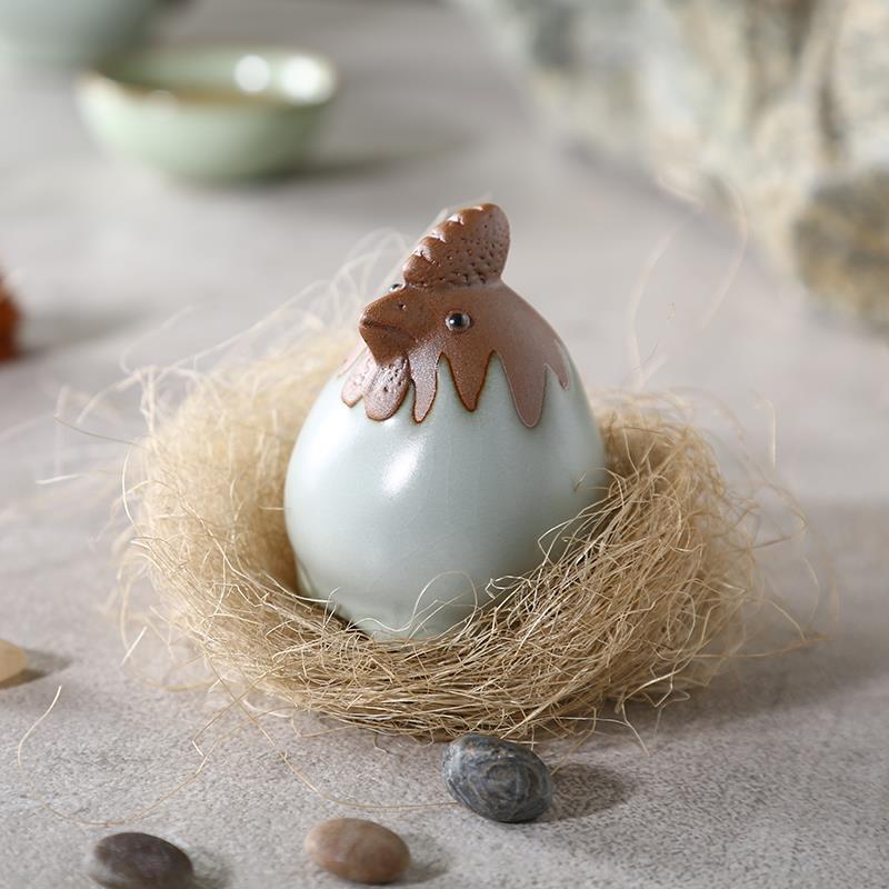 美到家 茶宠精品摆件可养开片 吉祥鸡陶瓷茶玩 紫砂茶艺茶具摆件