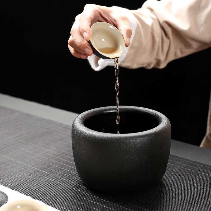 复古钵型杯洗建水黑陶功夫茶具茶渣缸粗陶水孟日式茶具茶道配件