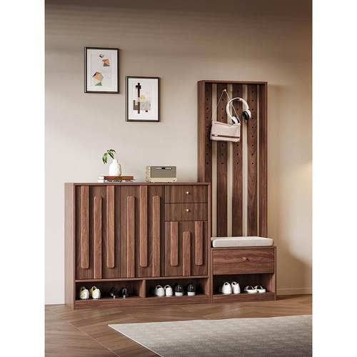 实木鞋柜家用门外走廊隔断柜换鞋凳挂衣架一体置物柜可定制储物柜