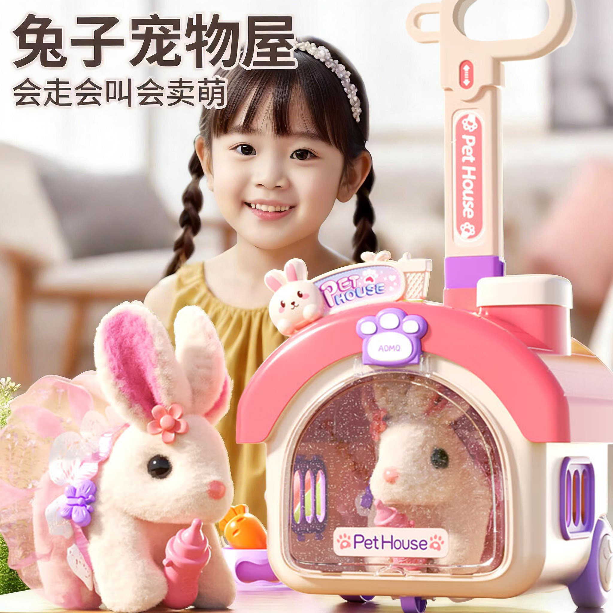 新年礼物儿童玩具女电动仿真小兔子玩偶推车3-6岁益智过家家,玩具/童车/益智/积木/模型,过家家玩具,淘宝优惠券,粉丝福利购,淘宝优惠卷