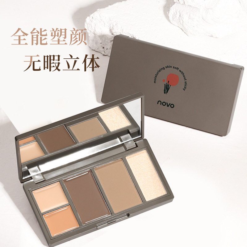 彩妆NOVO浮光耀影修颜一体粉盘 立体哑光阴影鼻影遮瑕高光修容盘