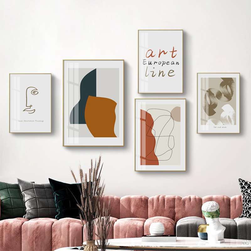 北欧抽象装饰画沙发背景墙组合挂画现代简约线条色块壁画创意墙画图片