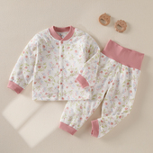 婴儿秋冬季 保暖套装 套装 纯棉无骨A类60克薄棉高腰护肚家居服冬季