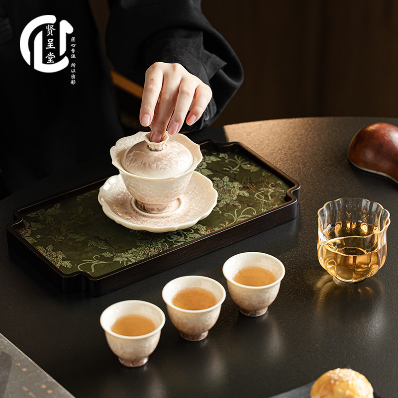 贤呈堂 结晶釉功夫茶具套装 家用陶瓷一壶三杯节日乔迁送礼礼盒装
