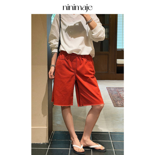 高级感旧阔显瘦毛边短裤女