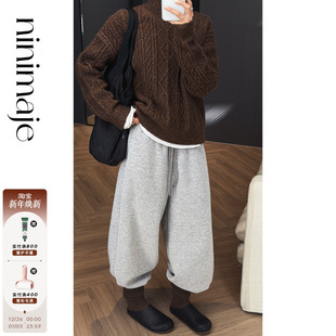 抽绳松紧腰休闲纯色束脚长裤 冬季 子 羊毛束脚休闲裤 南北贝