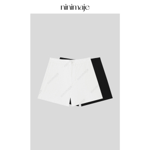 随性简约风裤 女春季 子 休闲裤 NANBEIBEI南北贝肌理纹100%亚麻短裤