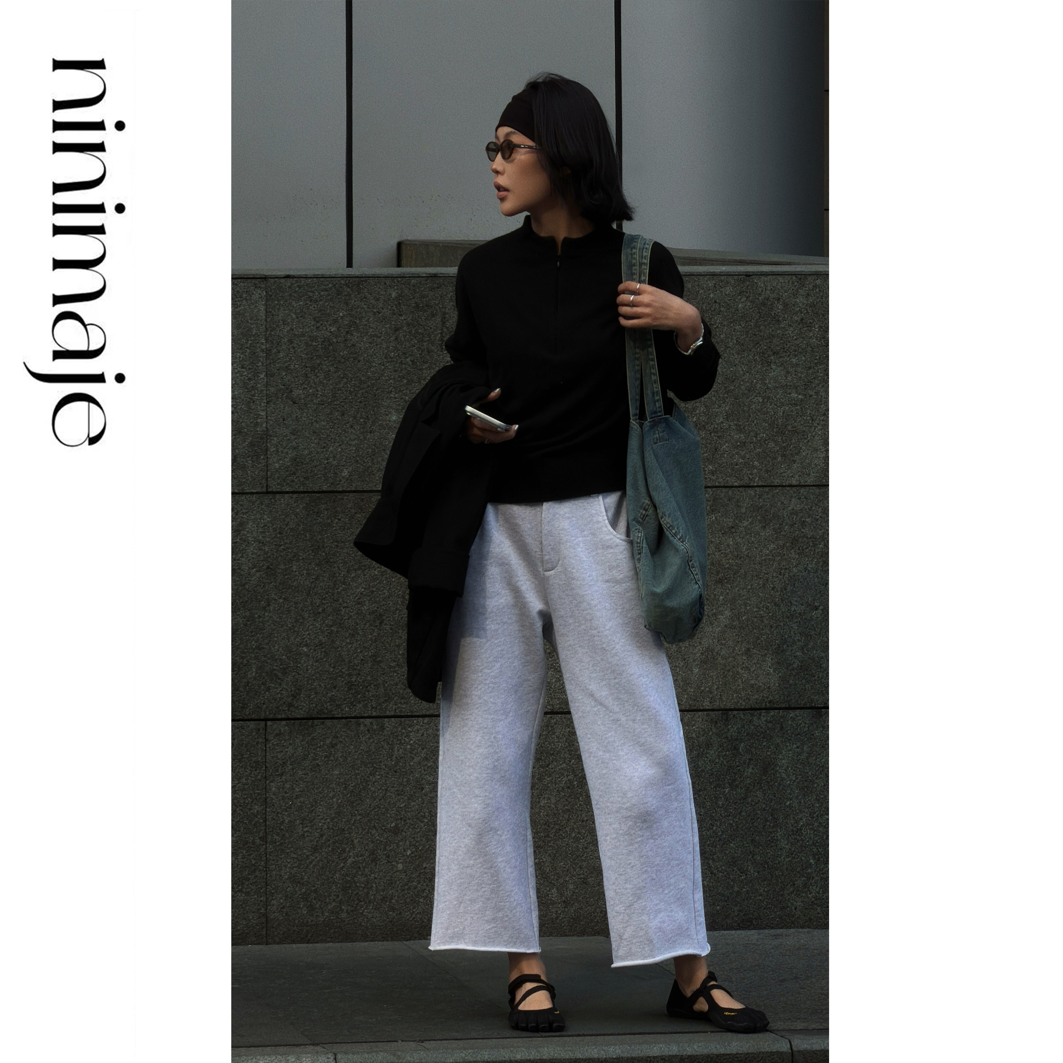 南北贝浅灰色卷边休闲裤女春季九分裤阔腿裤全棉纯色利落线条裤子,女装/女士精品,休闲裤,淘宝优惠券,粉丝福利购,淘宝优惠卷