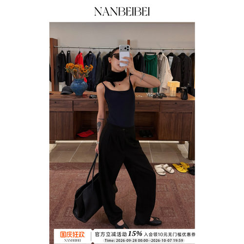 黑色锥形直筒休闲裤女春季低腰
