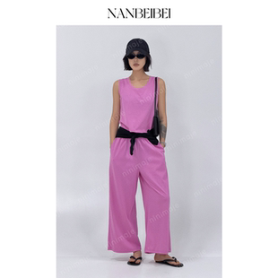 NANBEIBEI南北贝女款夏季上衣裤子两件宽松舒适轻薄休闲运动套装