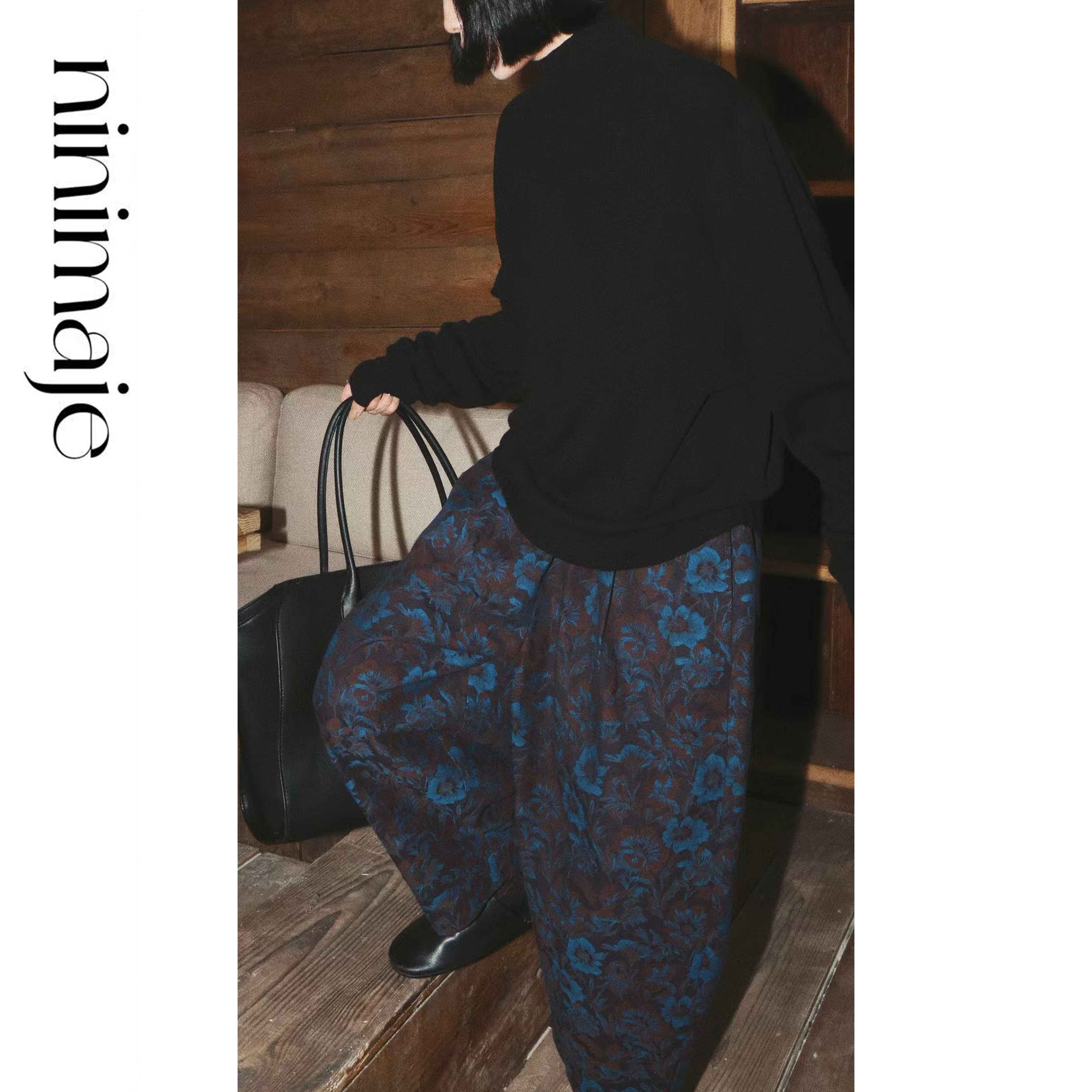 休闲裤女复古阔腿长裤子