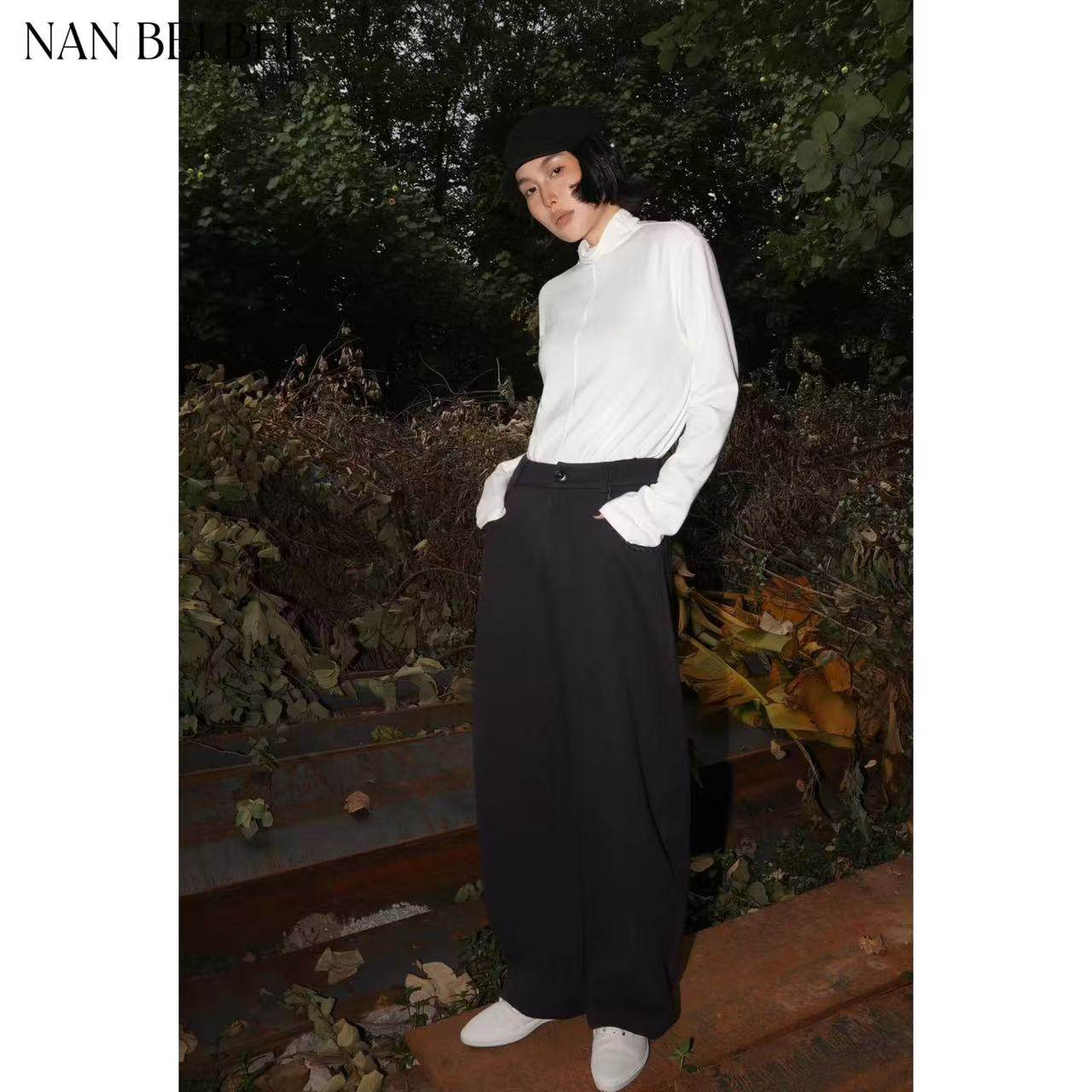 现货【南北贝】'狗牙裤'设计师系列中性风冬季百搭高腰呢子长裤女