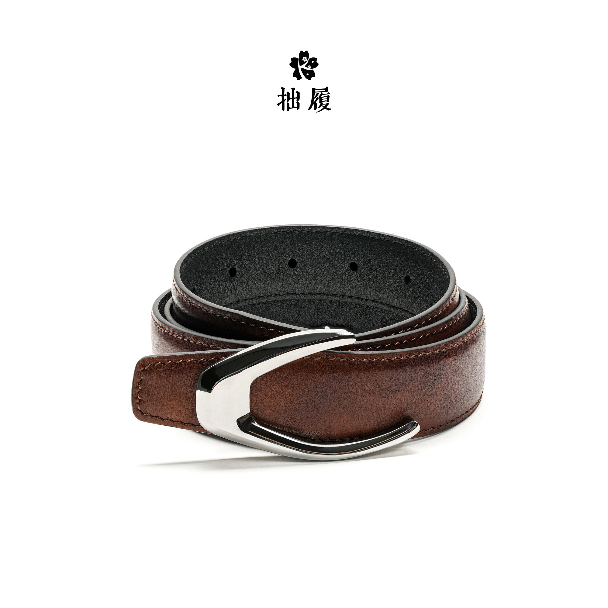 拙履方头全粒面小牛皮博物馆皮设计师原创全手工皮带