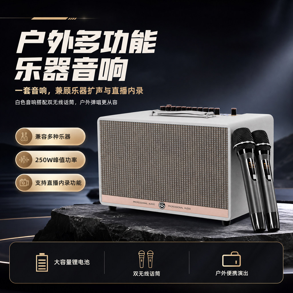 巨蛙S920户外多功能乐器音响便携音箱250W大功率直播内录无线话筒
