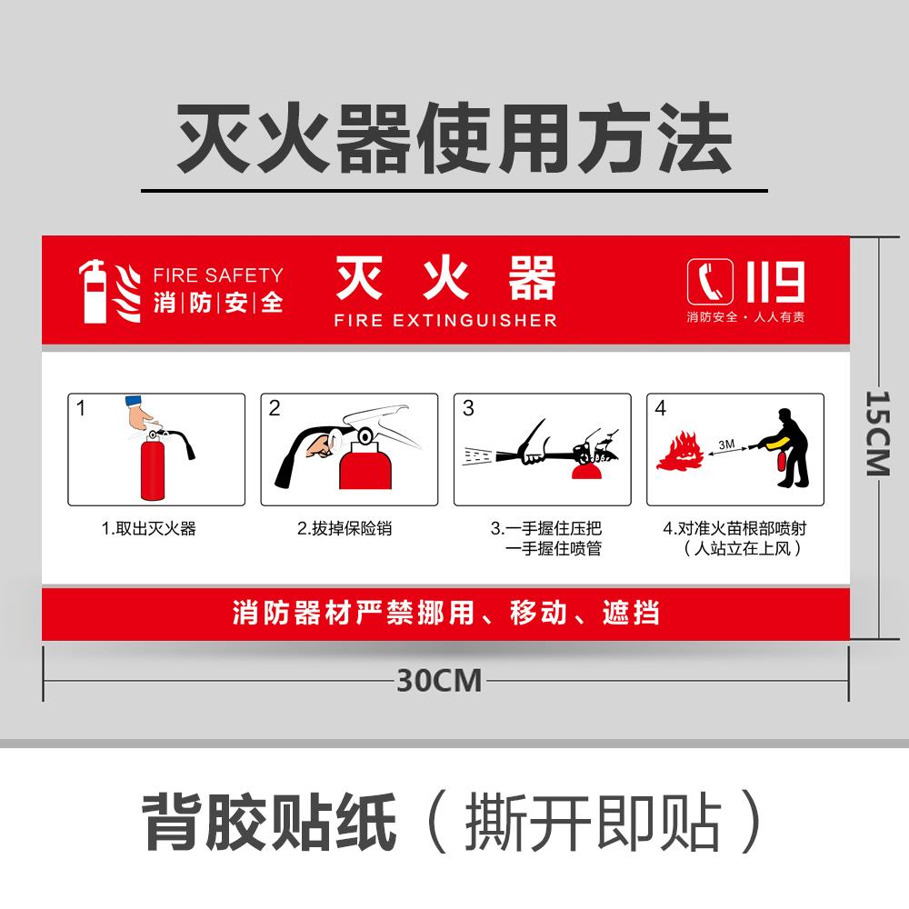 灭火器消火栓消防栓放置点使用方法贴纸消防安全验厂警指示牌标识