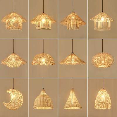 东南亚日式风格民宿田园火锅饭店手工禅意草帽鸟巢藤艺吊灯