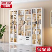 钢制书柜带玻璃门家用防尘客厅现代简约落地铁艺书架组合展示柜子
