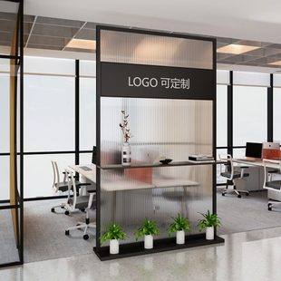饰Logo前台玻璃隔断入户现代背景墙 墙玄关简约办公室铁艺屏风装