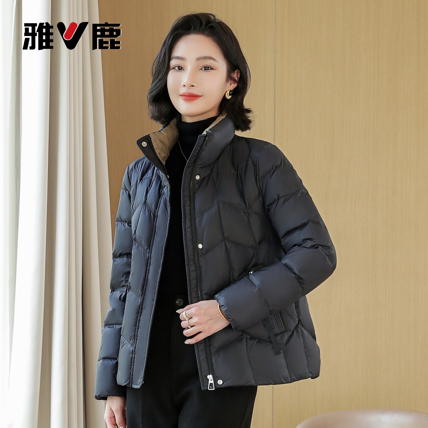 雅鹿羽绒服女短款2026冬季新款鸭绒上衣服中年妈妈装气质加厚外套