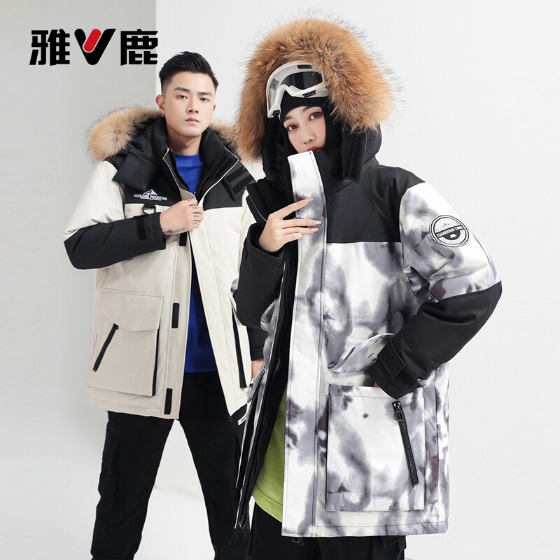 雅鹿冬装中长款羽绒服男加厚貂子毛领情侣款冬季时尚休闲百搭外套