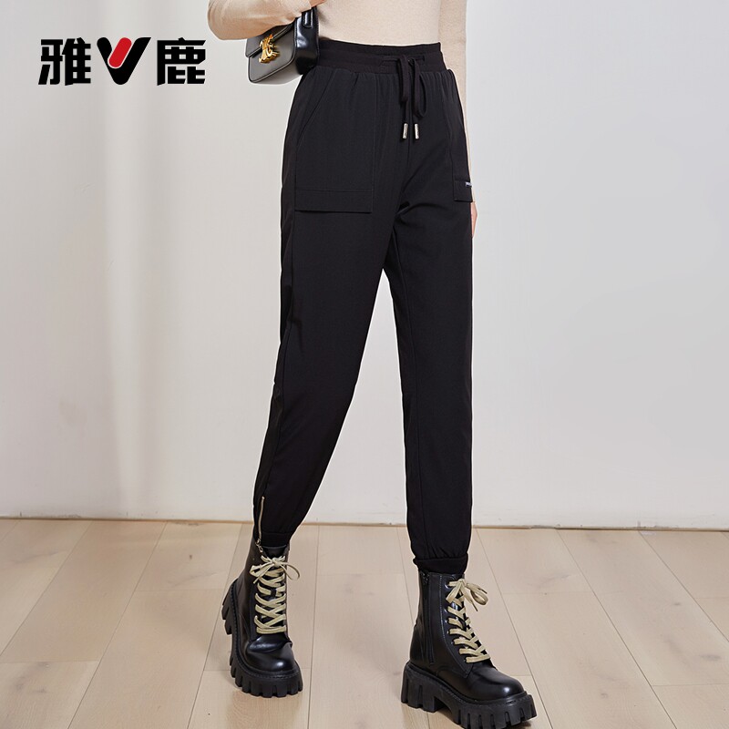 雅鹿鹅绒羽绒裤女士2026冬季新款外穿休闲保暖弹力腰防风收口长裤