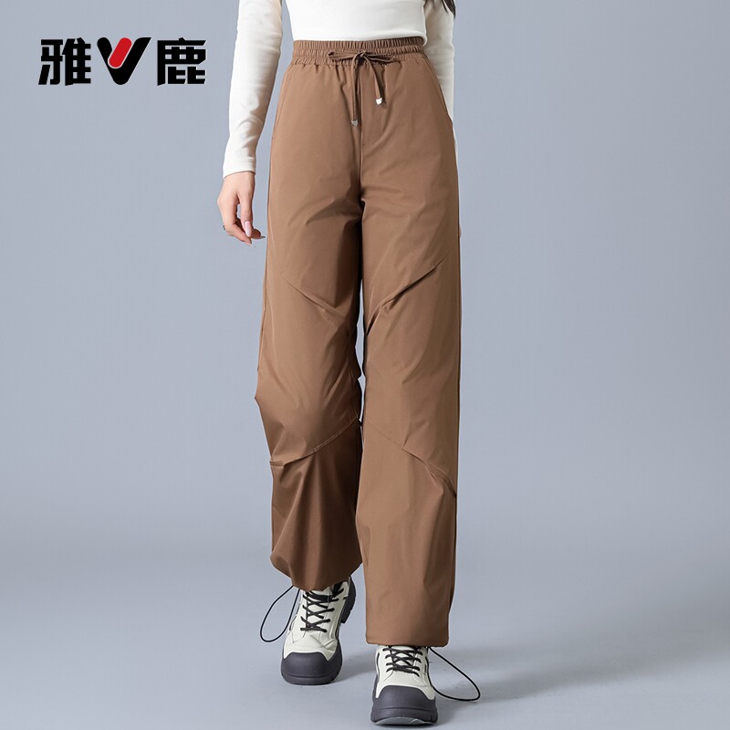 雅鹿羽绒裤女2026冬季新款外穿时尚裤子保暖松紧抽绳直筒鸭绒卫裤