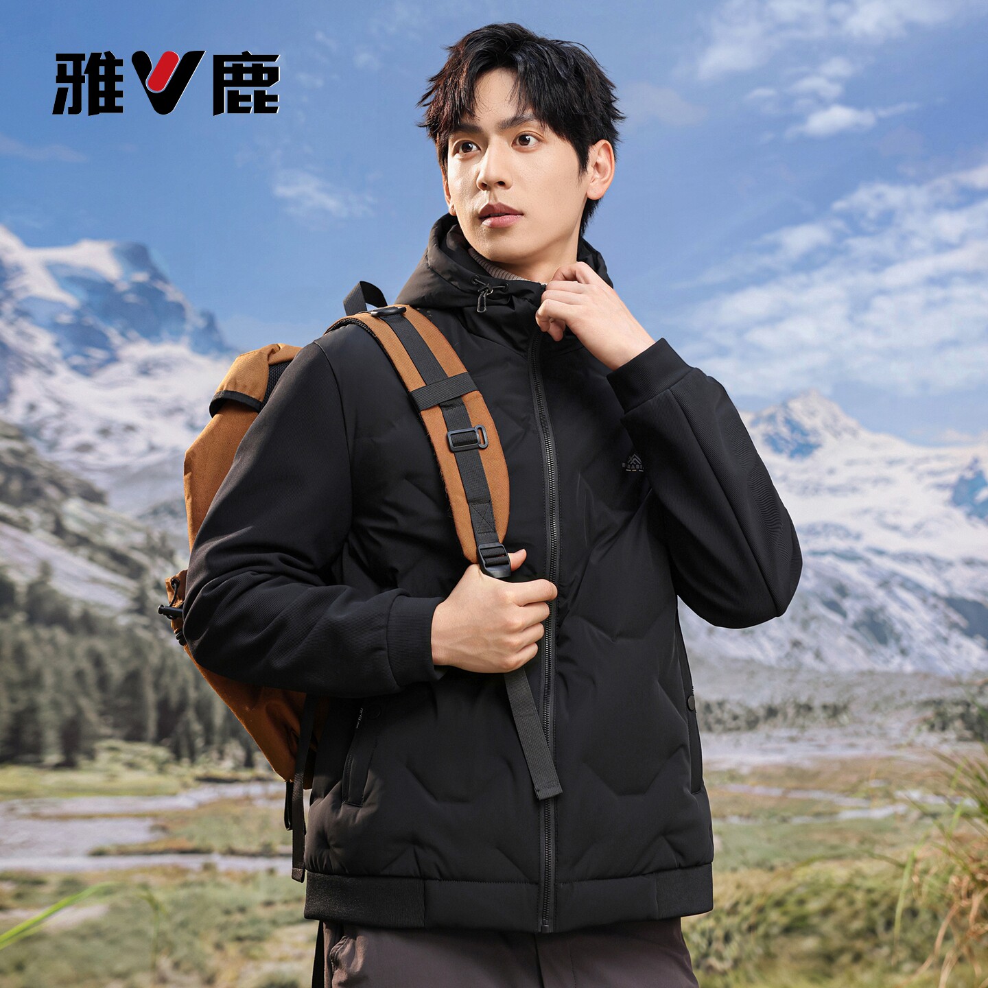 雅鹿羽绒服男2026秋冬季新款运动风上衣服针织袖拼接保暖短款外套