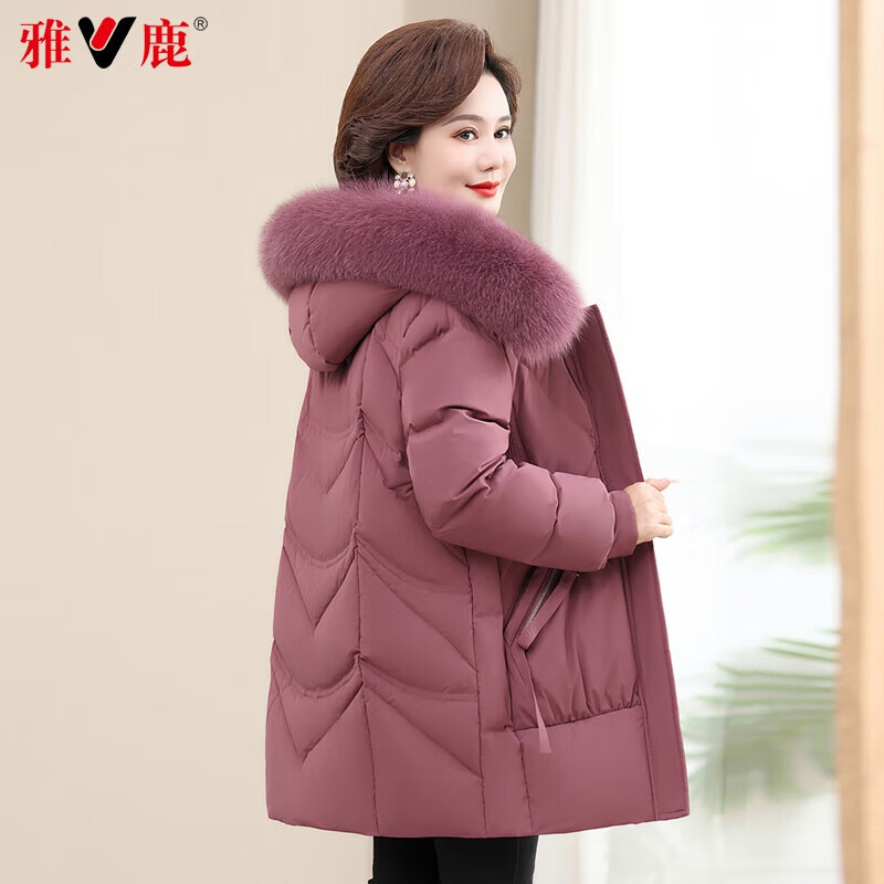 雅鹿羽绒服女2026冬季新款大毛领连帽上衣服保暖妈妈装中长款外套