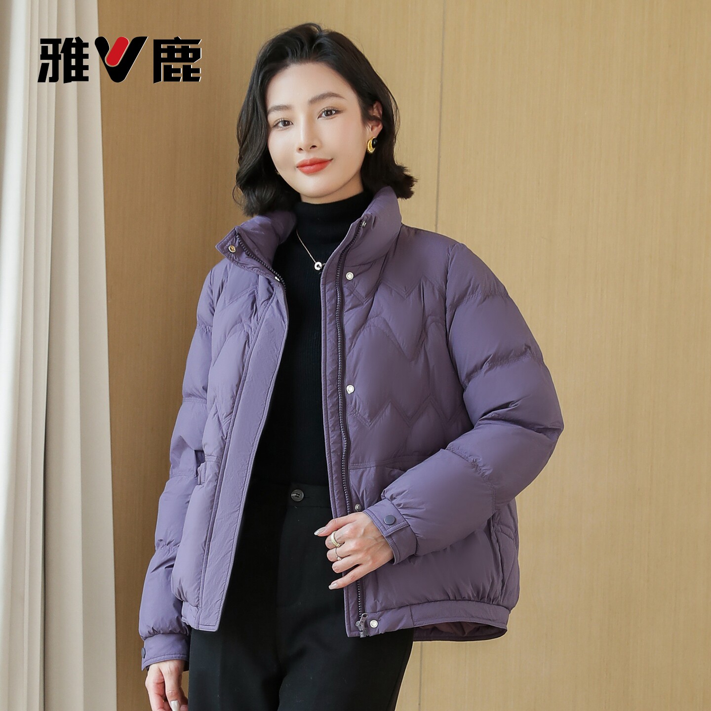 雅鹿短款羽绒服女2026冬季新款中年休闲保暖上衣小个子妈妈装外套