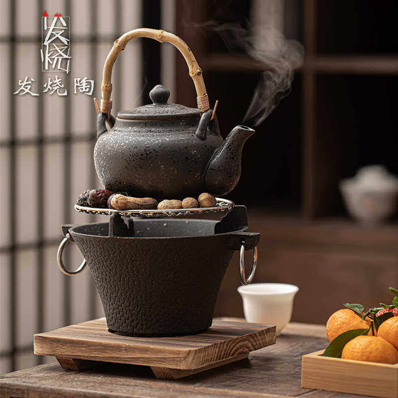 铸铁炭炉围炉煮茶器具全套打边炉明火干烧室内取暖陶瓷提梁壶烧水,餐饮具,煮茶炉,淘宝优惠券,粉丝福利购,淘宝优惠卷