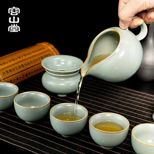 容山堂汝窑汝瓷整套功夫茶具套装家用可养陶瓷泡茶壶盖碗礼品装