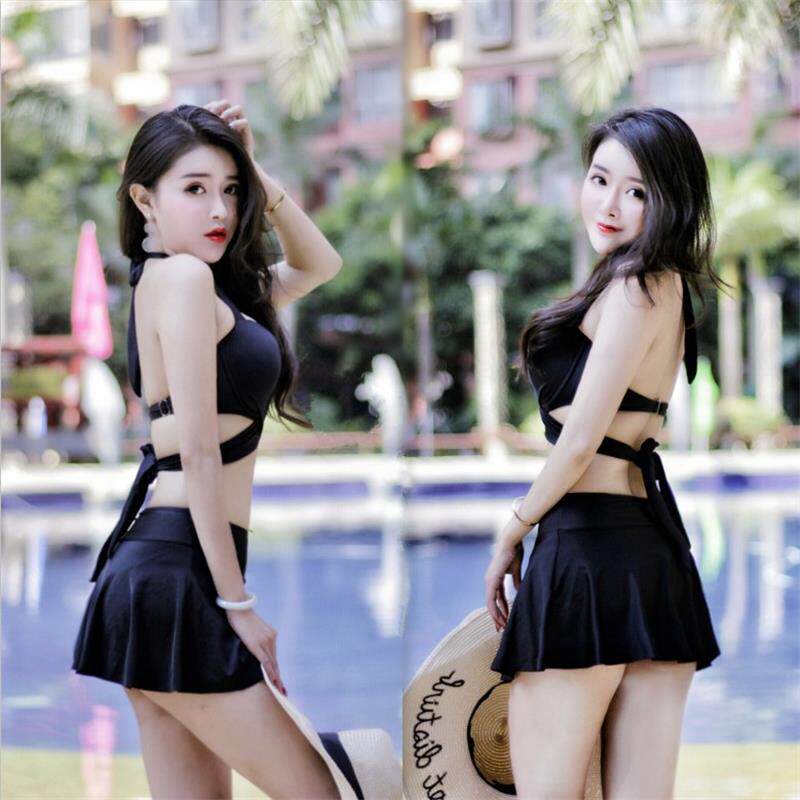 泳衣女两件式裙式比基尼大胸小胸钢托 托聚拢高腰遮肚显瘦泡温泉