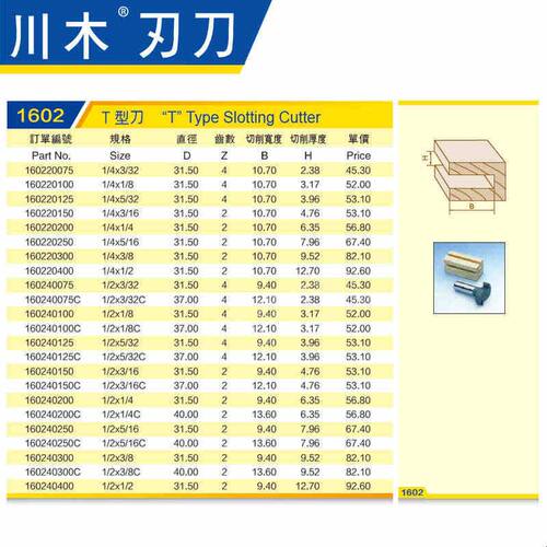 川木刃刀T型榫刀类 T型刀 1/2*1/4木工专业刃具直刀铣刀1602（1）