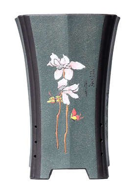 减库存  四方兰花盆紫砂刻绘宜兴四方吊兰精品悬崖客厅盆陶瓷精品