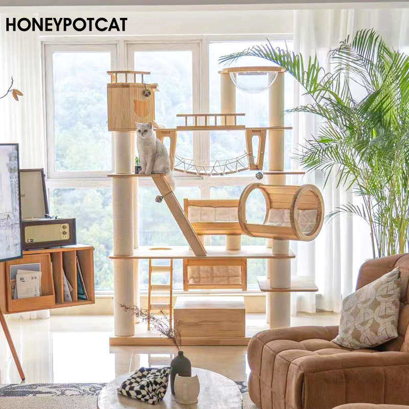 蜜罐猫爬架猫窝猫树一体超大型实木猫城堡猫木质猫架猫别墅210606