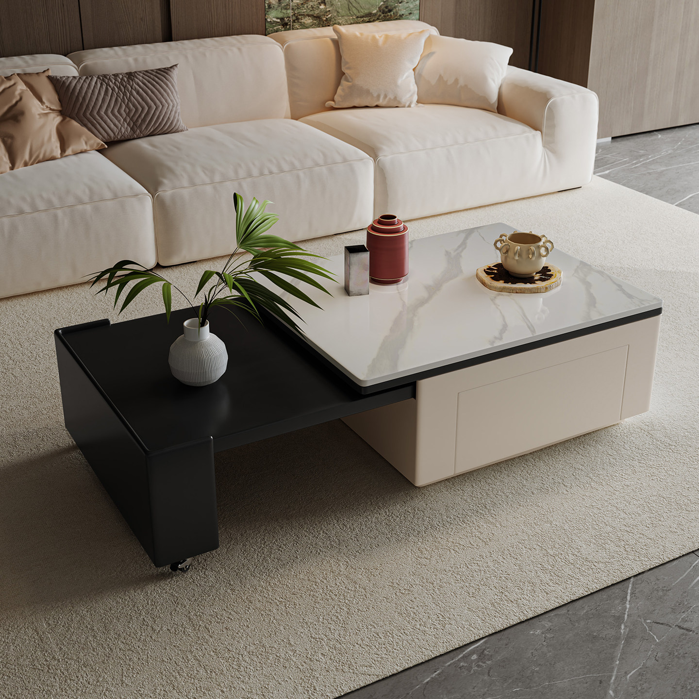 伸缩实木茶几客厅家用可折叠茶几小户型高级感创意长方形岩板茶几