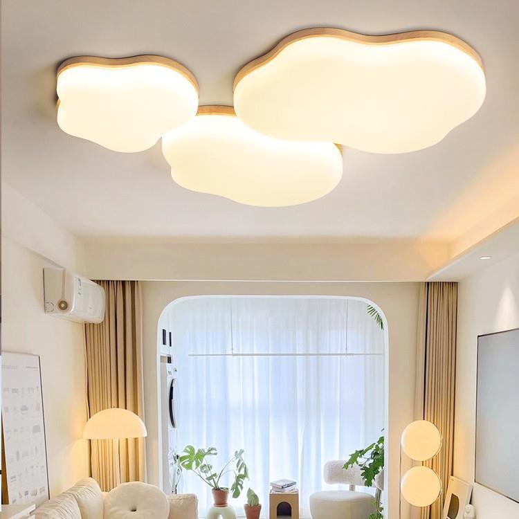 客厅灯原木吸顶灯云朵灯卧室灯日式房间奶油风全光谱护眼全屋灯具