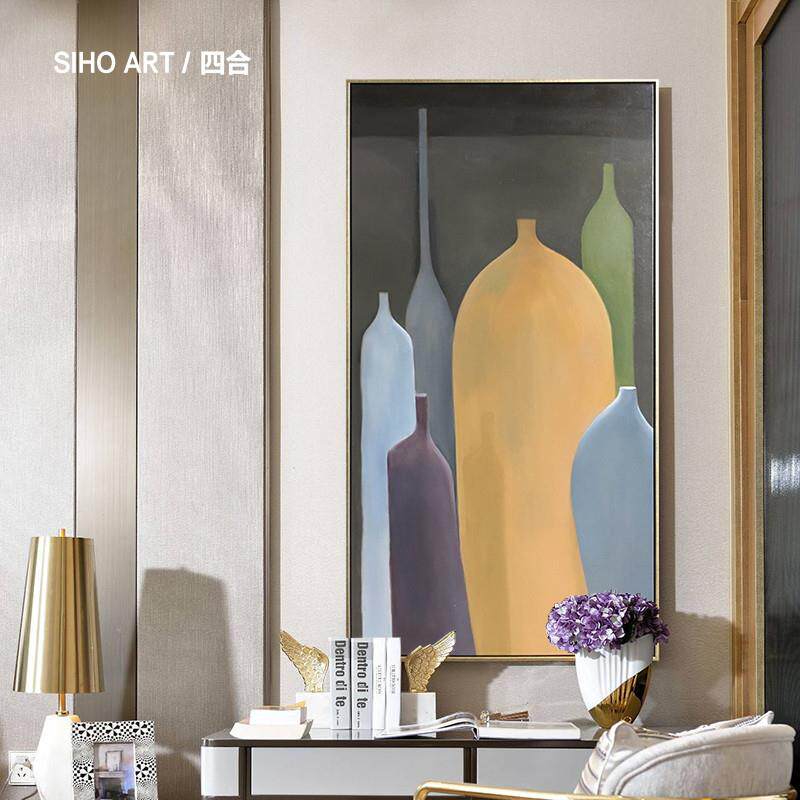 四合艺术 手绘抽象油画瓶子 北欧风现代简约客厅卧室过道挂画挂画