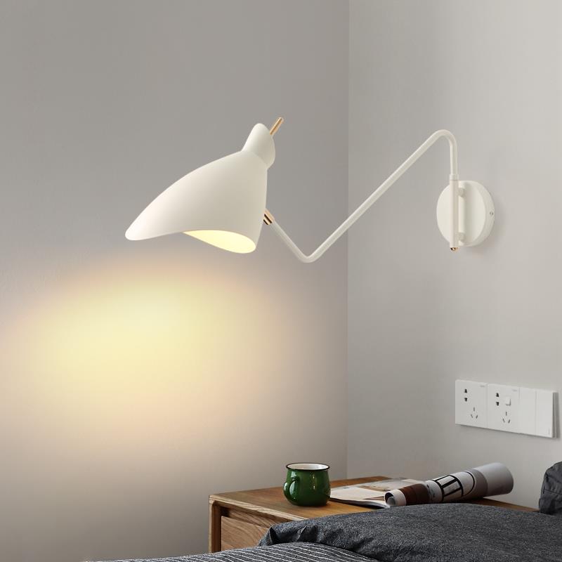 北欧简约创意个性卧室客厅LED壁灯民宿床头可旋转白色长臂阅读灯