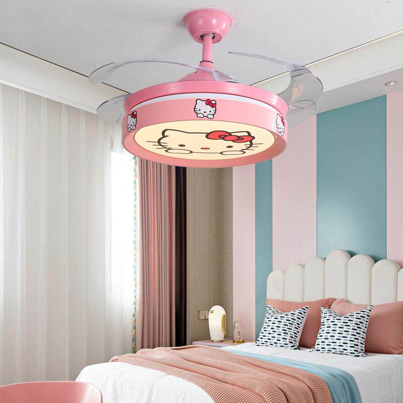 隐形风扇灯卧室卡通儿童男孩女孩房间灯静音电风扇吊灯一体大风力