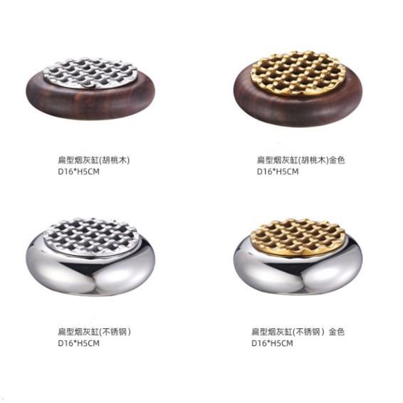 新款现代轻奢圆形不锈钢金属烟灰缸饰品办公室酒店桌面装饰摆件