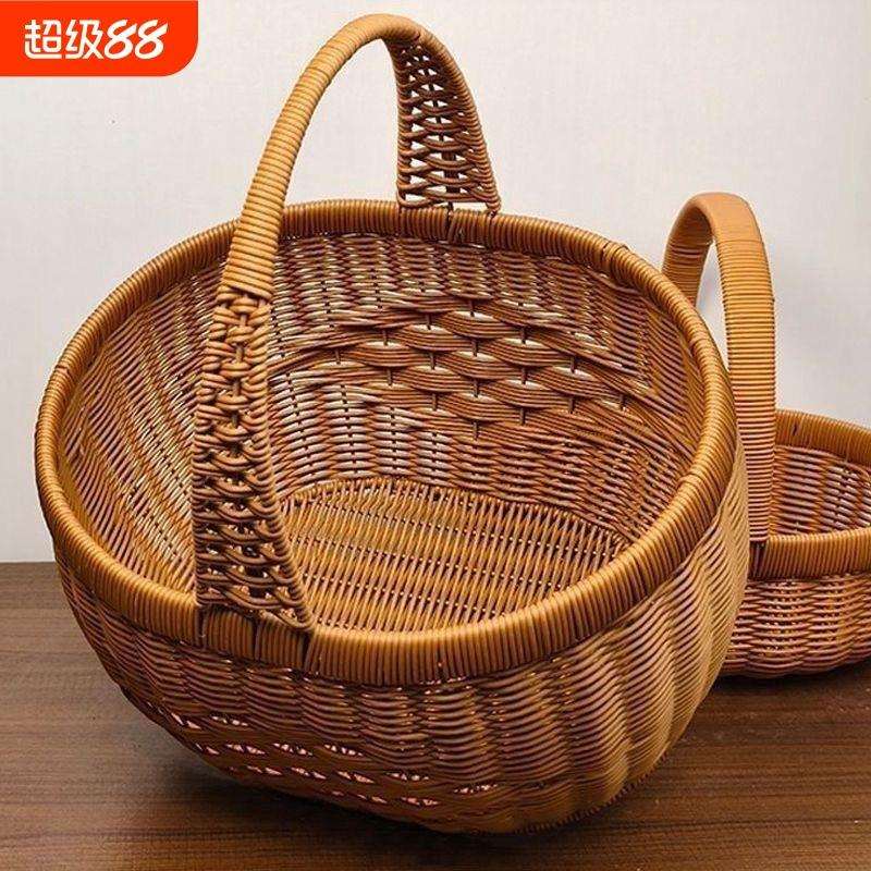 圆形纯手工仿藤编织水果篮购物篮鸡蛋手提菜篮子收纳采摘野餐