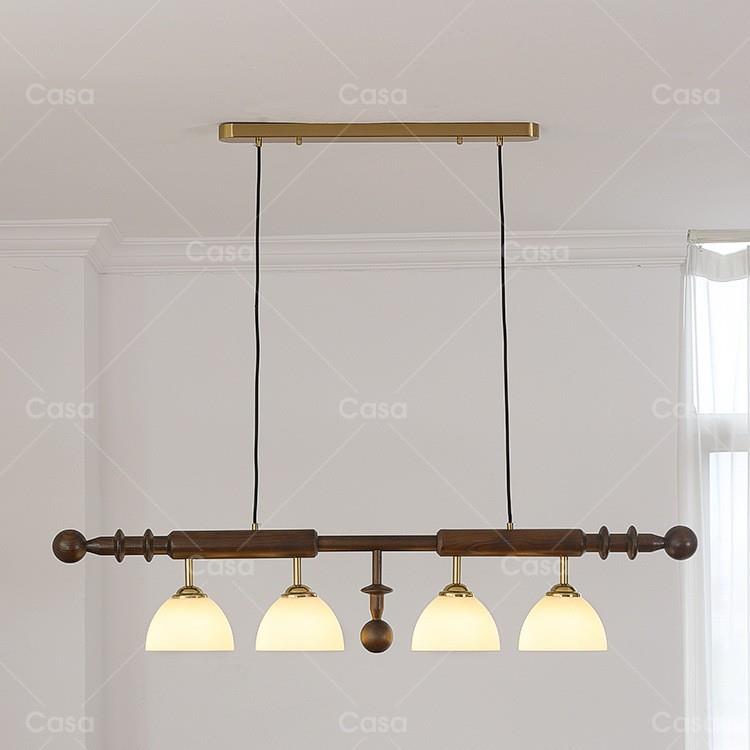 法式中古餐厅吊灯一字长条灯美式复古实木设计师轻奢吧台灯