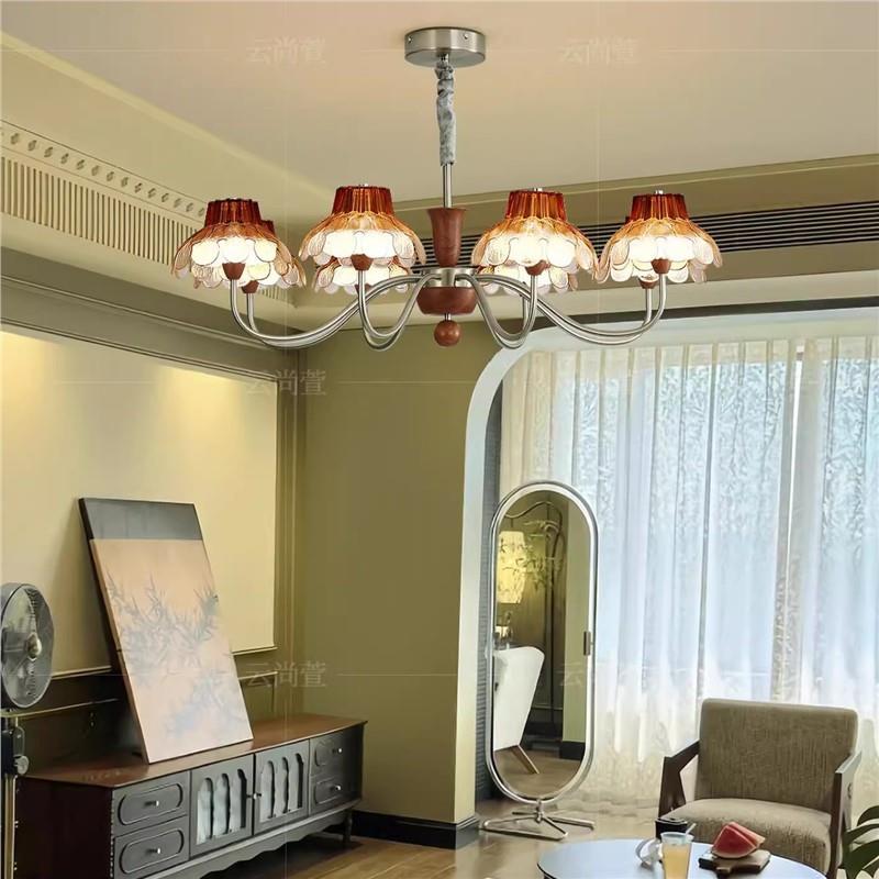 复古中古客厅吊灯法式玻璃餐厅吊灯个性创意红枫新中式灯具高级感