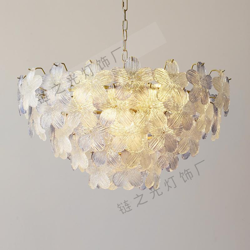 2023新款客厅法式紫色五叶草花朵彩色玻璃主卧婚房儿童公主吊灯