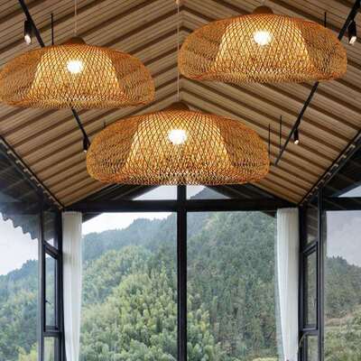#东南亚手工竹编灯罩客厅餐厅卧室单头竹艺吊灯异形现代创意日式