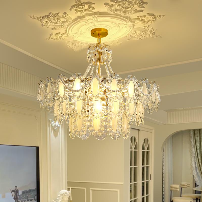 复古珍珠水晶吊灯客厅灯法式奶油风卧室房间灯轻奢大气餐厅灯网红