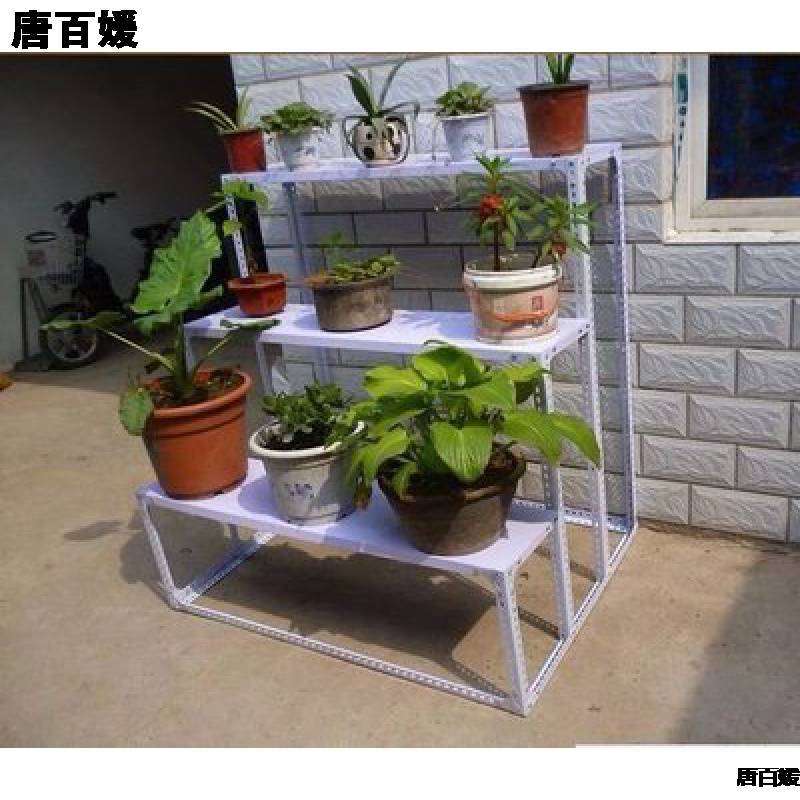 货架梯形台阶式花店角钢置物架单面展示架阶梯货架花架角钢货架