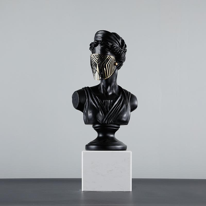 现代简约客厅电视柜售楼处人物雕塑样板房端景台面具少女玄关摆件