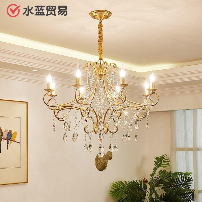 美式轻奢蜡烛水晶吊灯法式客厅餐厅卧室店铺玄关唯美风浪漫铁艺灯